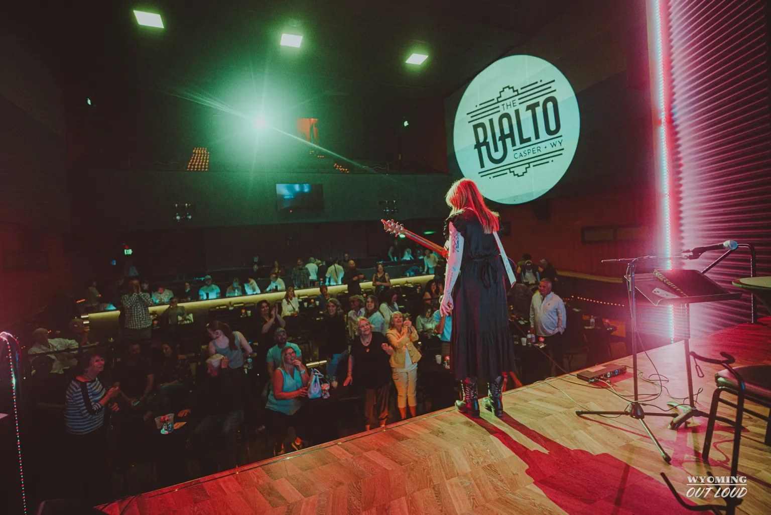 Performer addressing The Rialto crowd